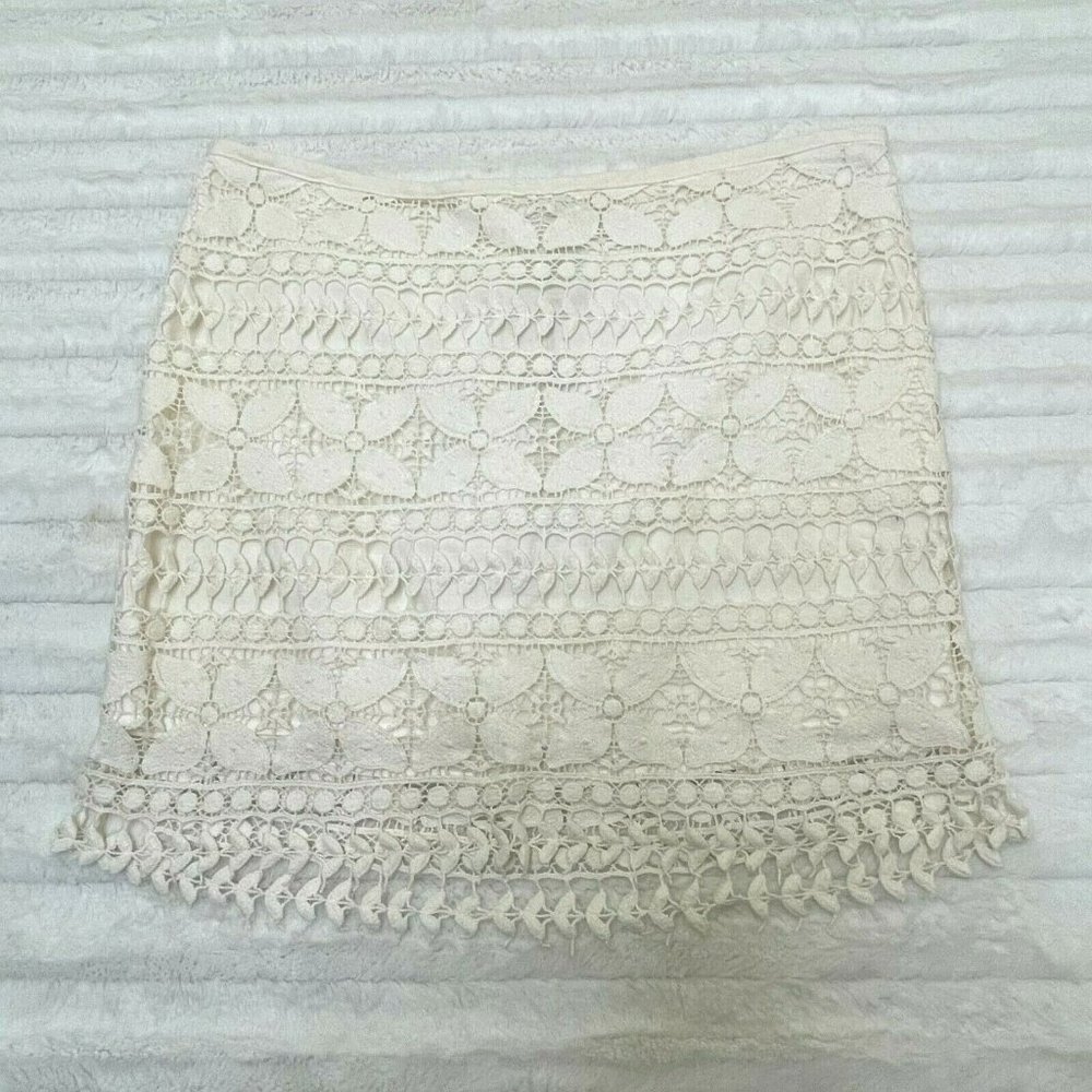 Fossil Cream Mini Skirt Floral Crochet Lace Overlay Zipper Size Medium M